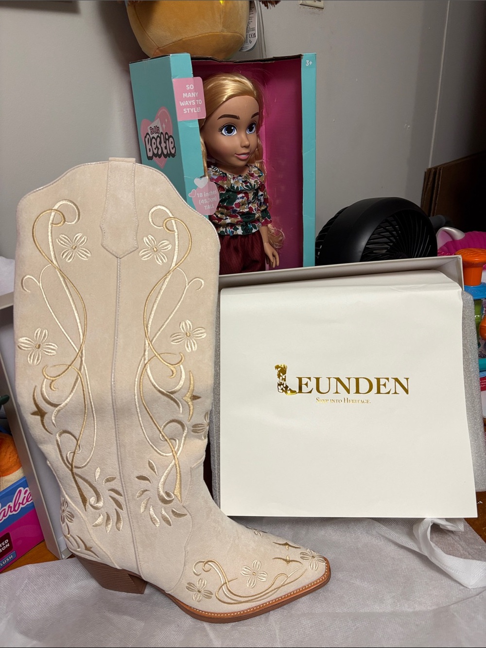 Women's Cream Embroidered Western Heeled Boots